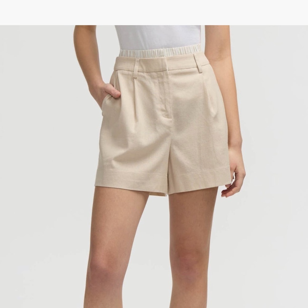 NVLT Beige High-Waisted Tailored Shorts with Elastic Back Size Large/G